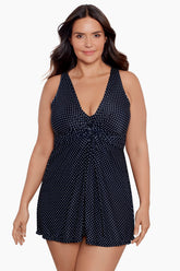 Plus Size Pin Point Marais One Piece Swim Dress Black/White | Miraclesuit