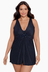 Plus Size Pin Point Marais One Piece Swim Dress Black/White | Miraclesuit