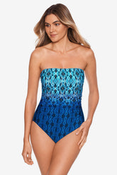 Long Torso Cascada Avanti Bandeau One Piece Swimsuit Blue/Multi | Miraclesuit