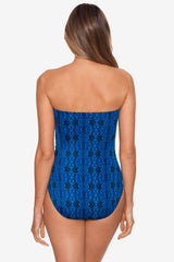 Long Torso Cascada Avanti Bandeau One Piece Swimsuit Blue/Multi | Miraclesuit