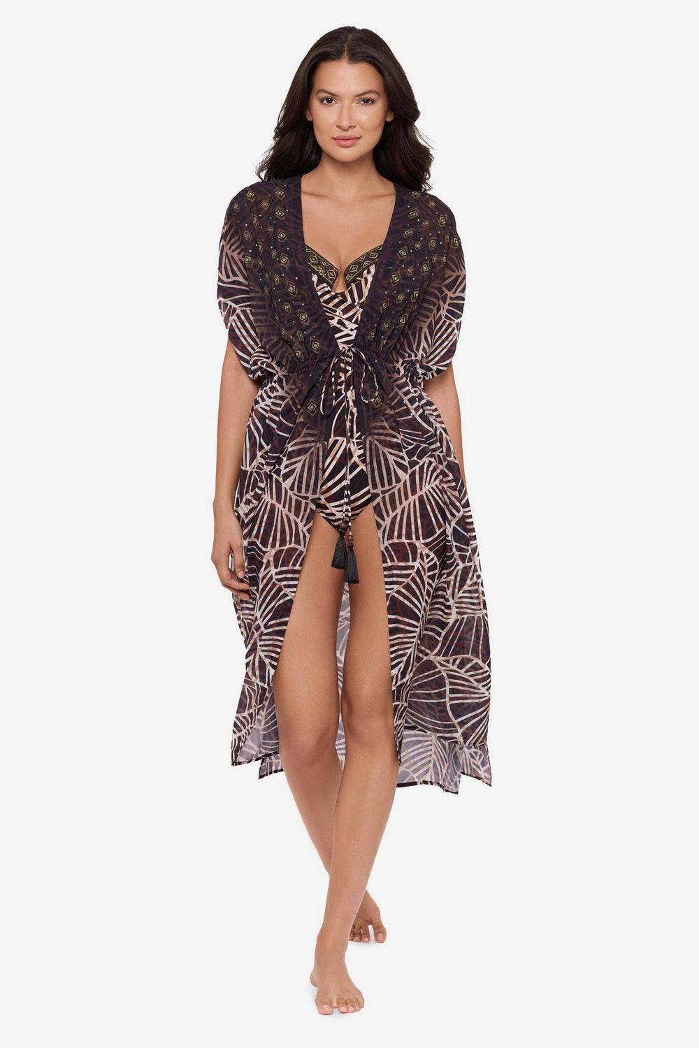 Beaded Kimono Cover Up in Let's Be Fronds Black/Multi | Miraclesuit