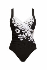 Plus Size Sub Rosa Sanibel One Piece Swimsuit Black/White | Miraclesuit