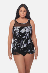 Plus Size Mirage Tankini Top in Fiore Di Luna Black/White | Miraclesuit