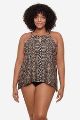Plus Size Topkapi Peephole Tankini Top Black/Multi | Miraclesuit