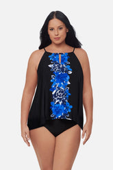 Plus Size Peephole Tankini Top in Ombra Fiore Black/Multi | Miraclesuit