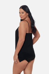 Plus Size Peephole Tankini Top in Ombra Fiore Black/Multi | Miraclesuit