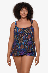 Plus Size Tapiz Dazzle Tankini Top Black/Multi | Miraclesuit
