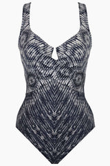 Silver Shores Criss Cross Escape One Piece Swimsuit Midnight Blue/White | Miraclesuit