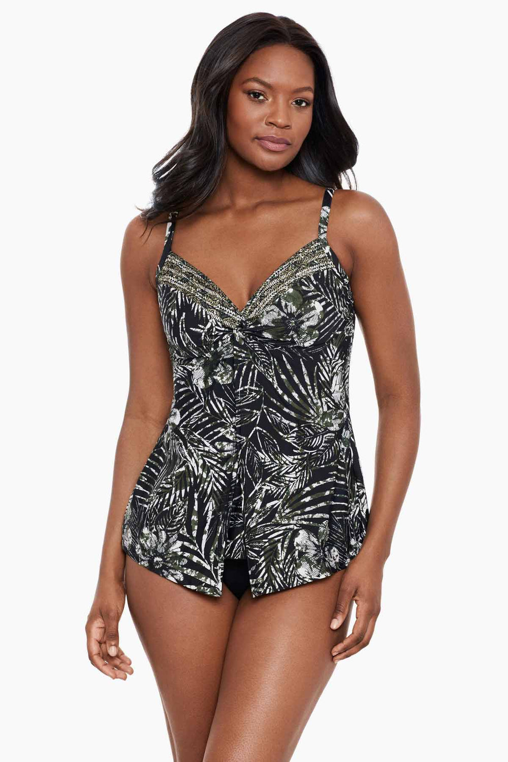 Zahara Love Knot Tankini Top Black/Multi | Miraclesuit