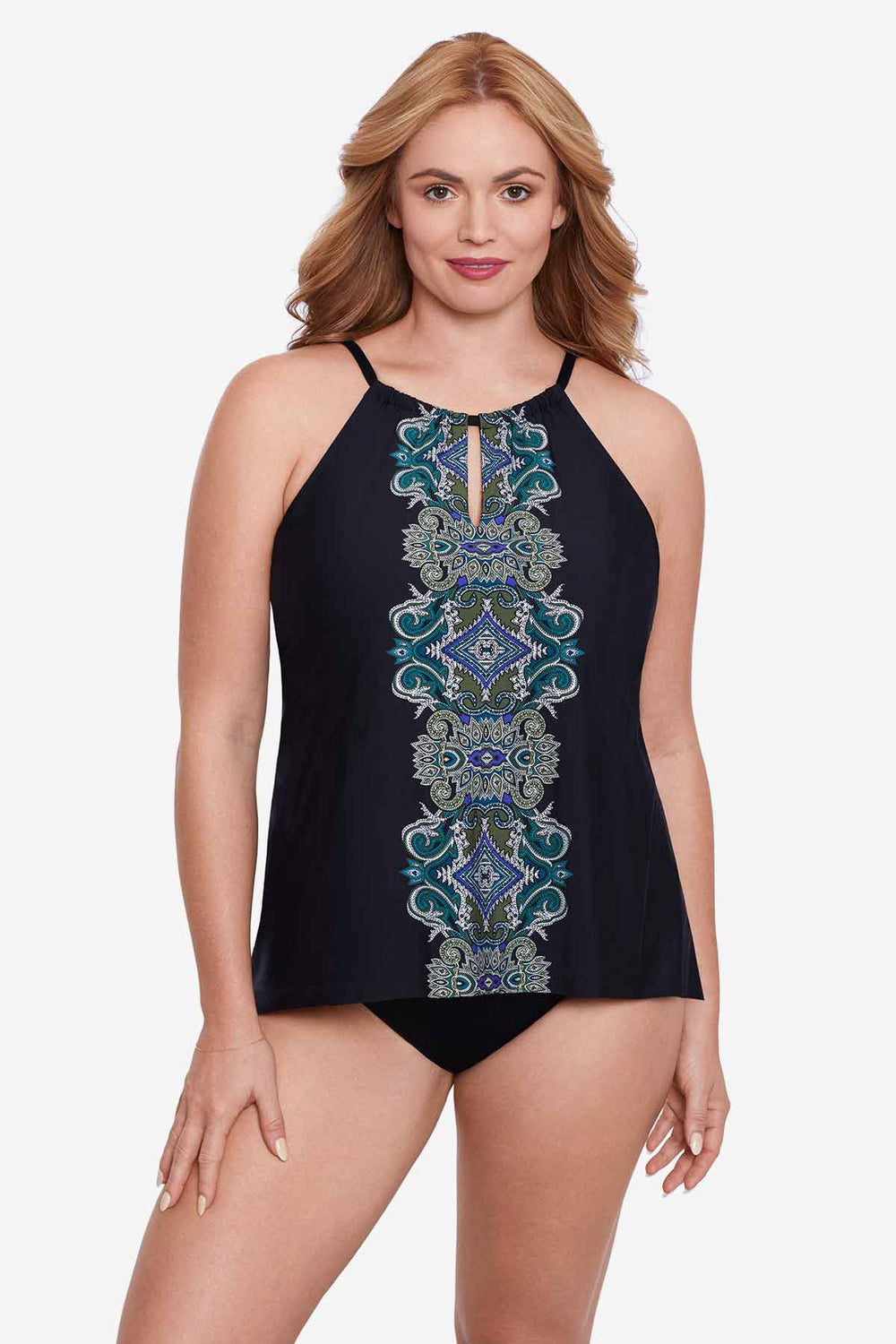 Plus Size Precioso Peephole Tankini Top Black/Multi | Miraclesuit