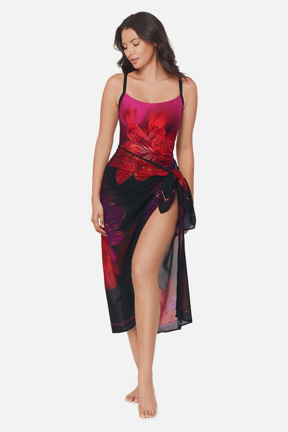 Pareo Cover Up in Petali Rosa Black/Multi | Miraclesuit