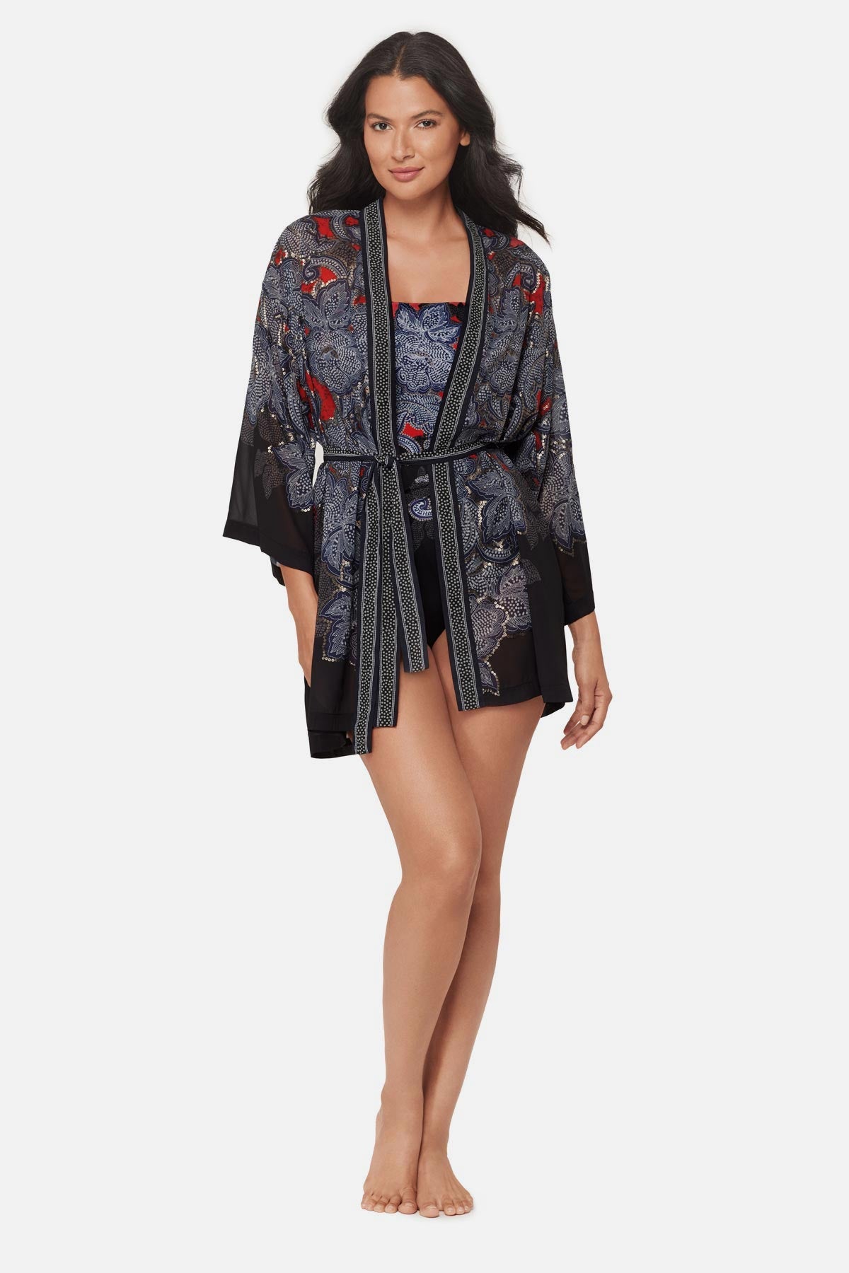 Kimono Cover Up in Steel Magnolias Black/Multi | Miraclesuit