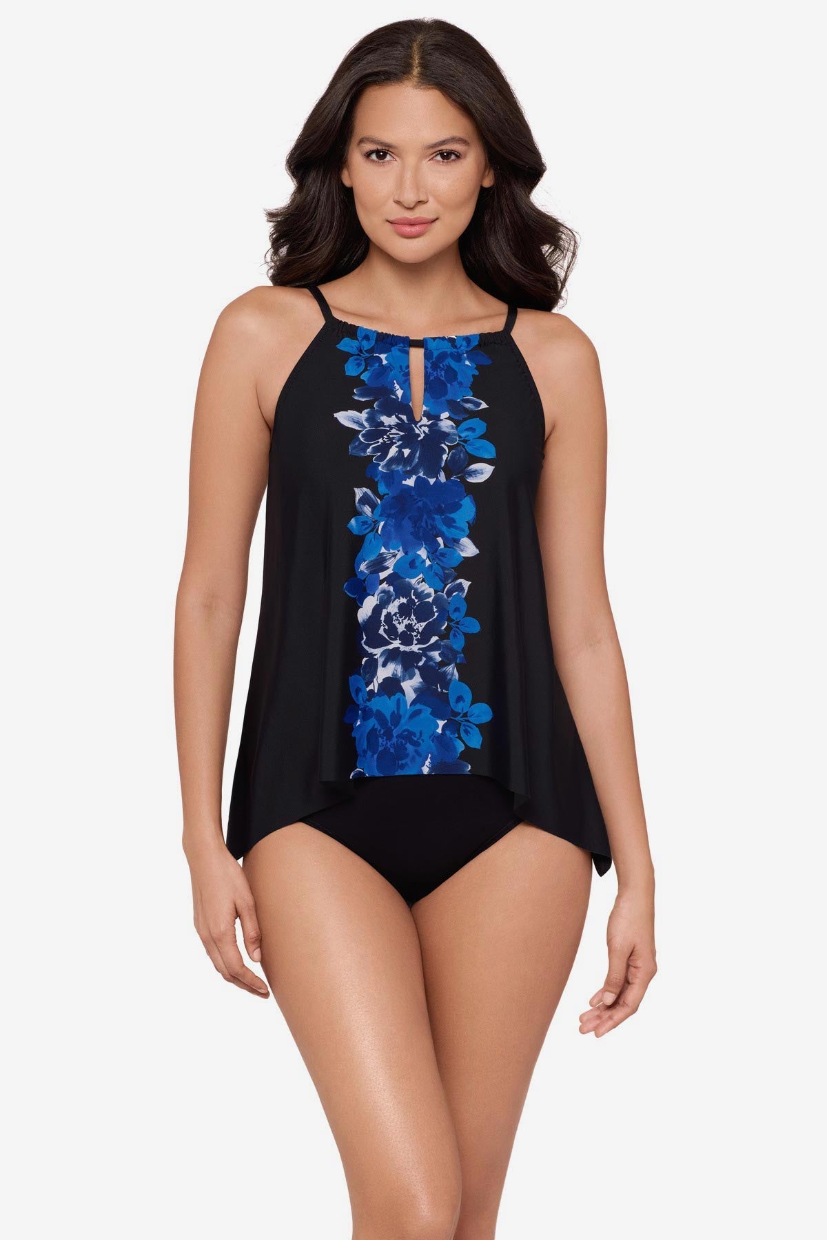 Peephole Tankini Top in Ombra Fiore Black/Multi | Miraclesuit