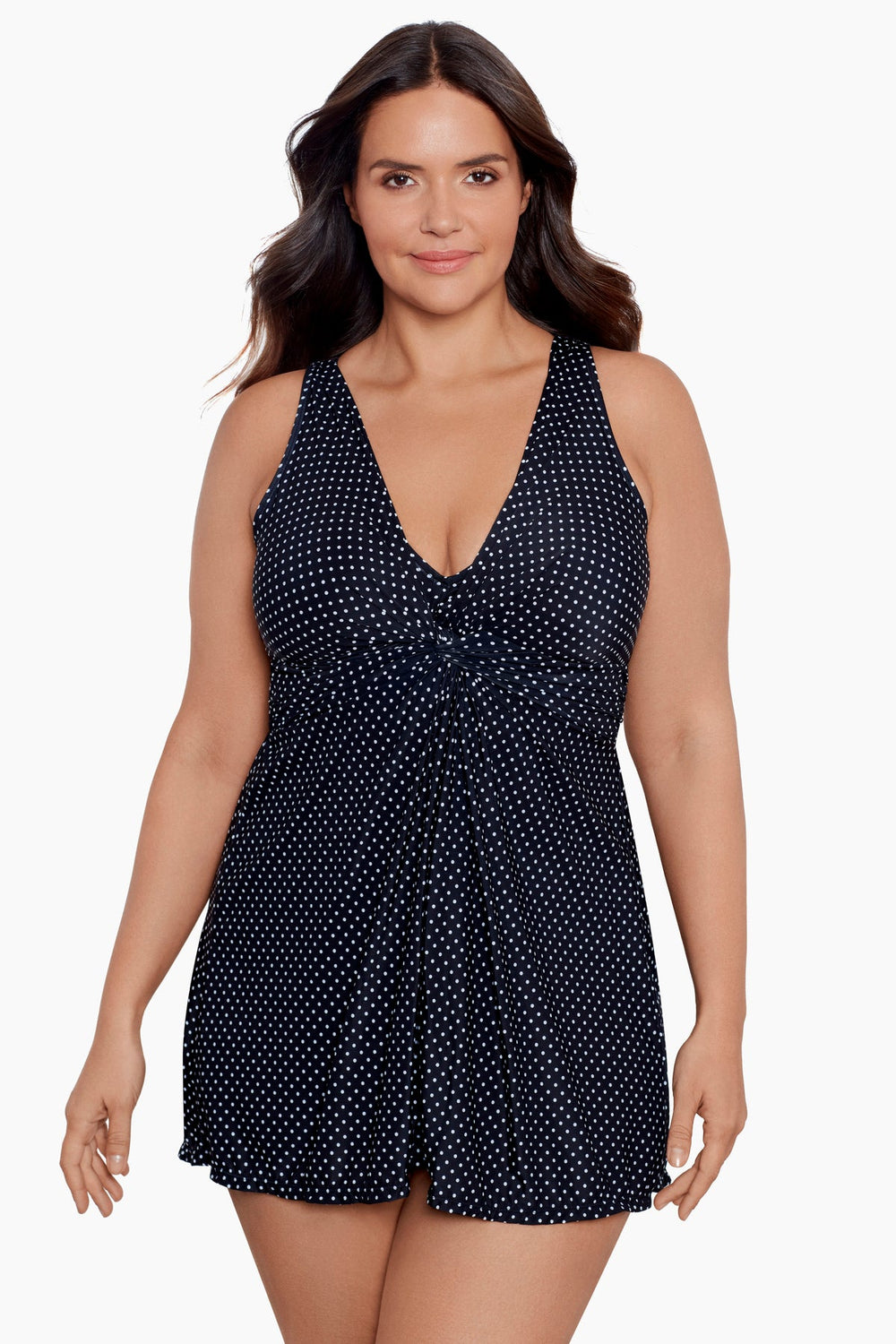 Plus Size Pin Point Marais One Piece Swim Dress Black/White | Miraclesuit
