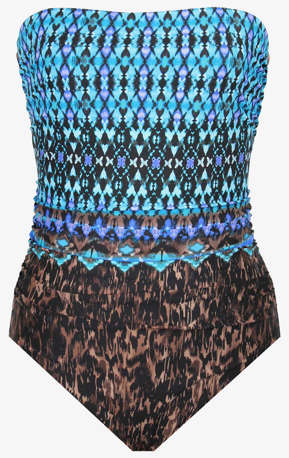 Long Torso Untamed Avanti Bandeau One Piece Swimsuit Brown/Multi | Miraclesuit
