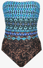 Long Torso Untamed Avanti Bandeau One Piece Swimsuit Brown/Multi | Miraclesuit