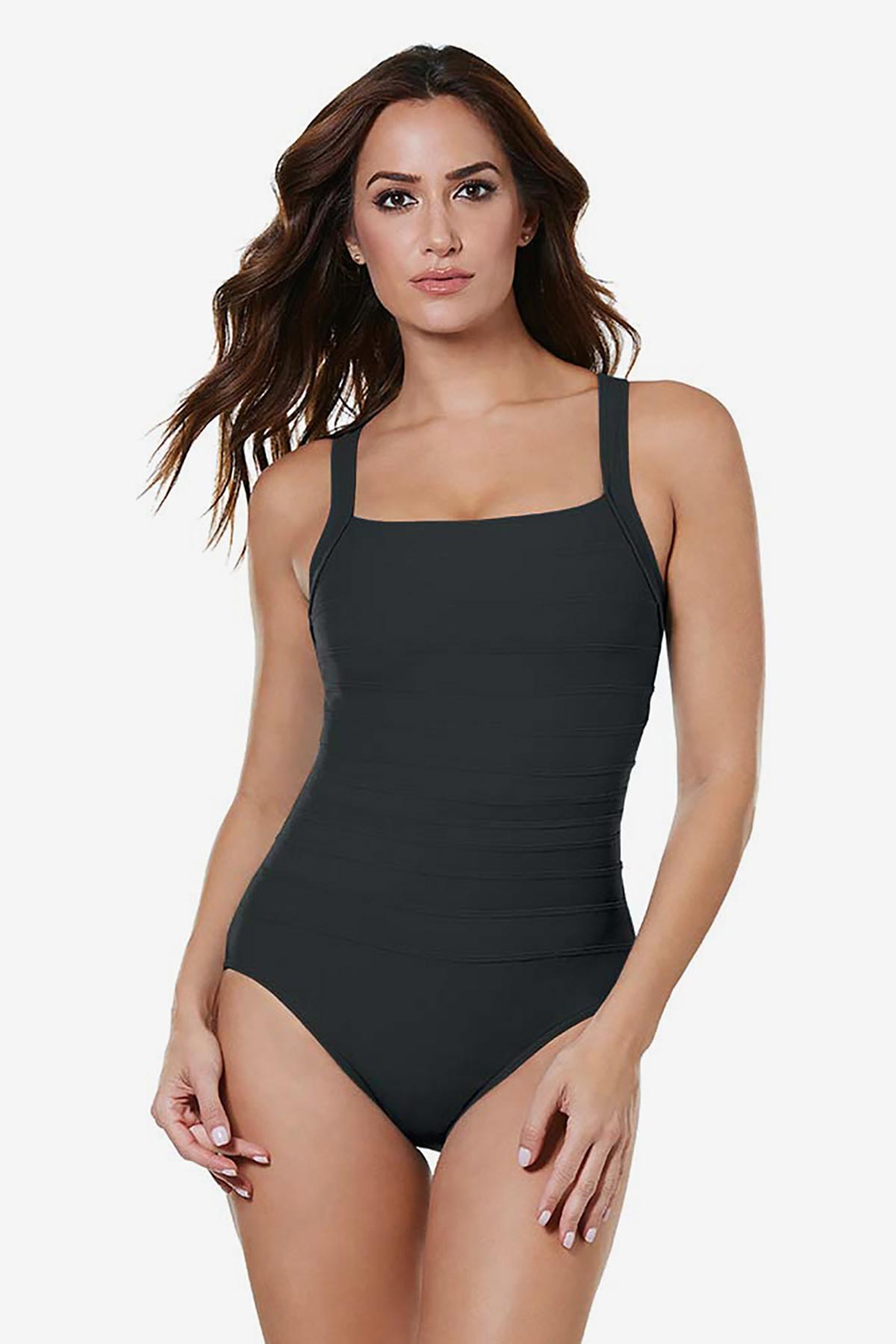 Square Neck Bandit One Piece Swimsuit Black | Miraclesuit