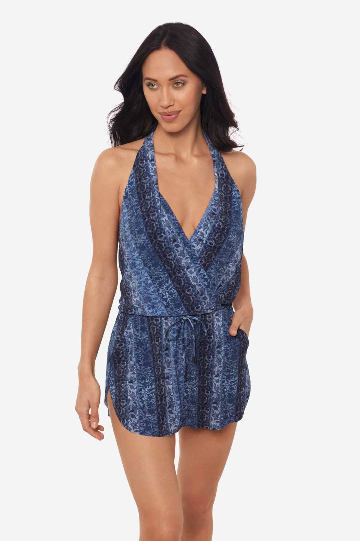 Magicsuit Via Roma Ellie One Piece Swimdress Blue/Multi | Miraclesuit