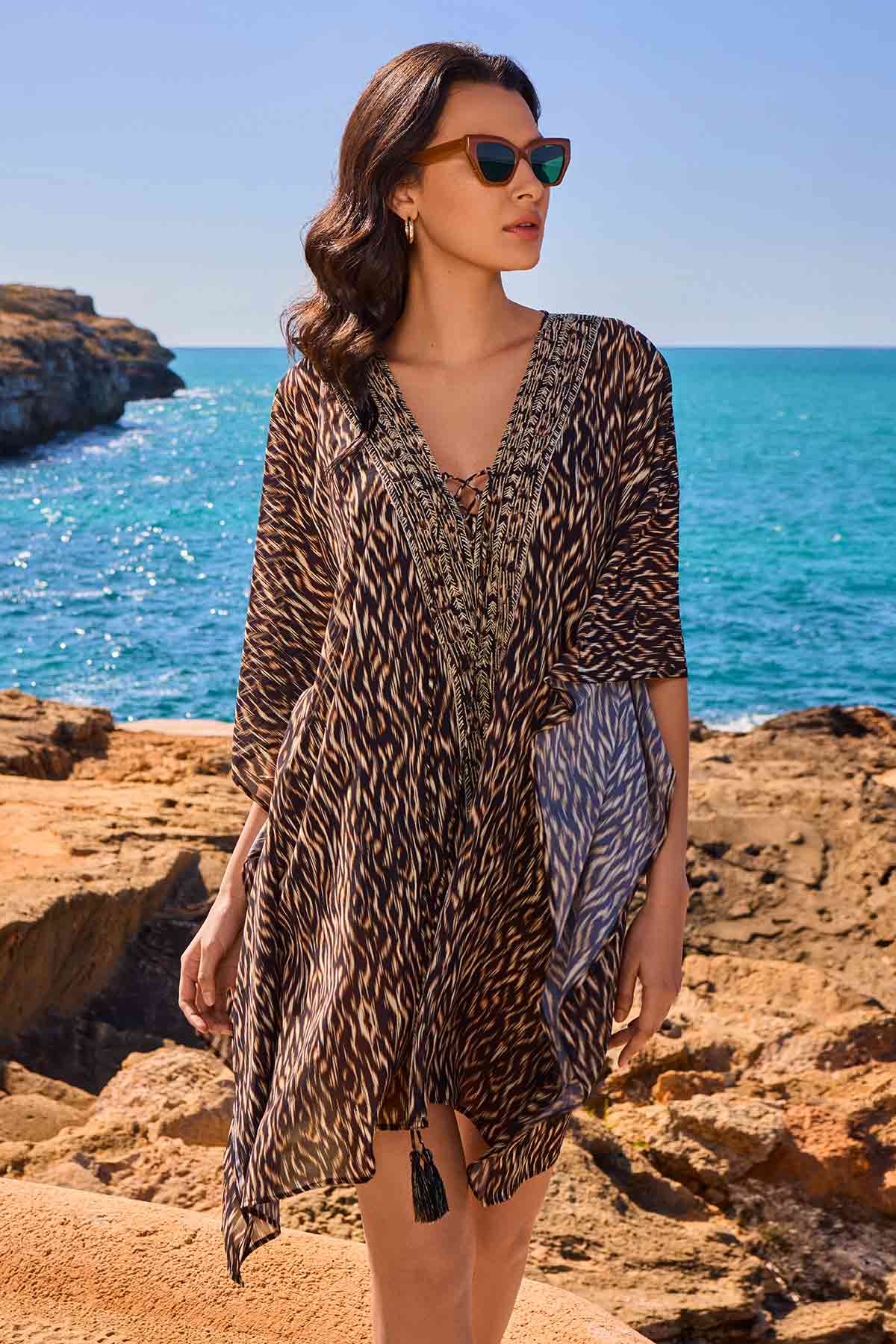 Topkapi Caftan Swim Cover Up Black/Multi | Miraclesuit
