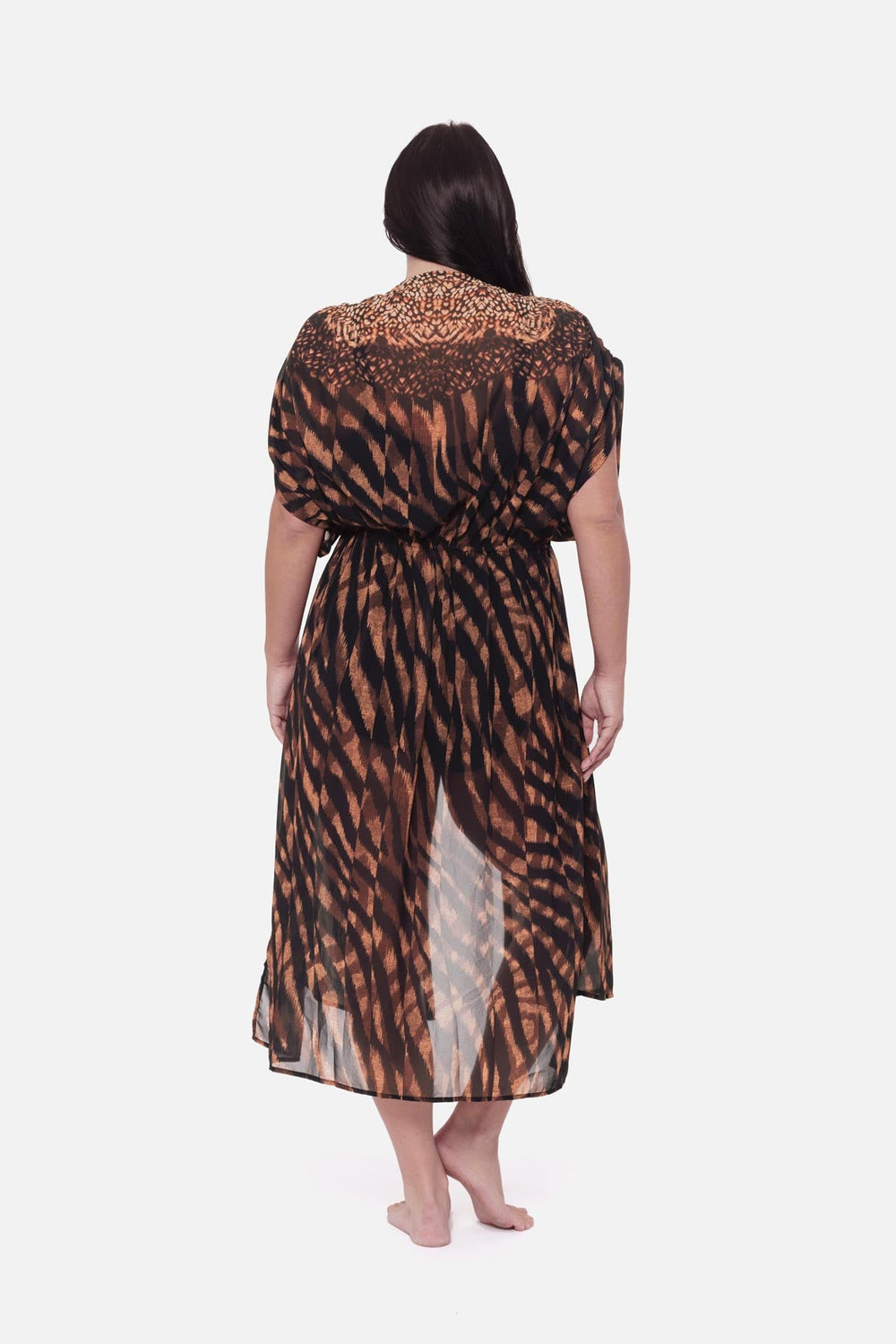 Plus Size Beaded Kimono Cover Up in Raya De Safari Black/Brown | Miraclesuit