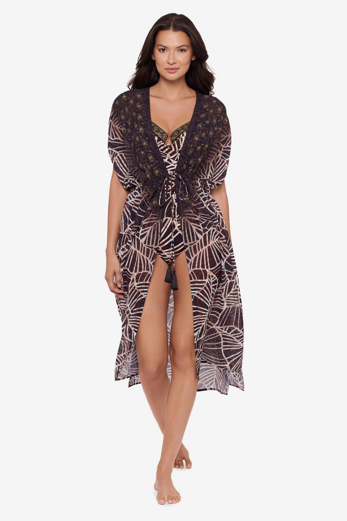 Beaded Kimono Cover Up in Let's Be Fronds Black/Multi | Miraclesuit