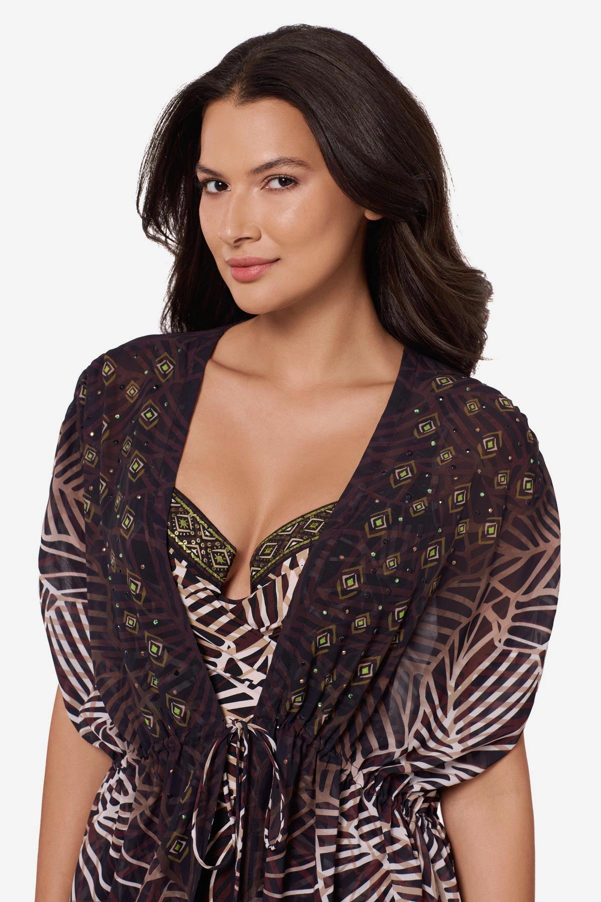 Beaded Kimono Cover Up in Let's Be Fronds Black/Multi | Miraclesuit