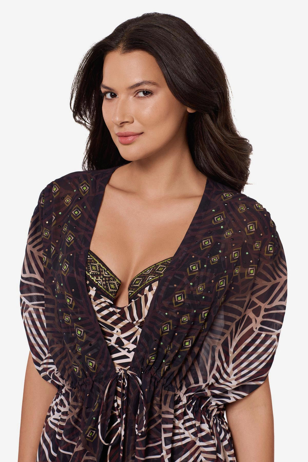 Beaded Kimono Cover Up in Let's Be Fronds Black/Multi | Miraclesuit