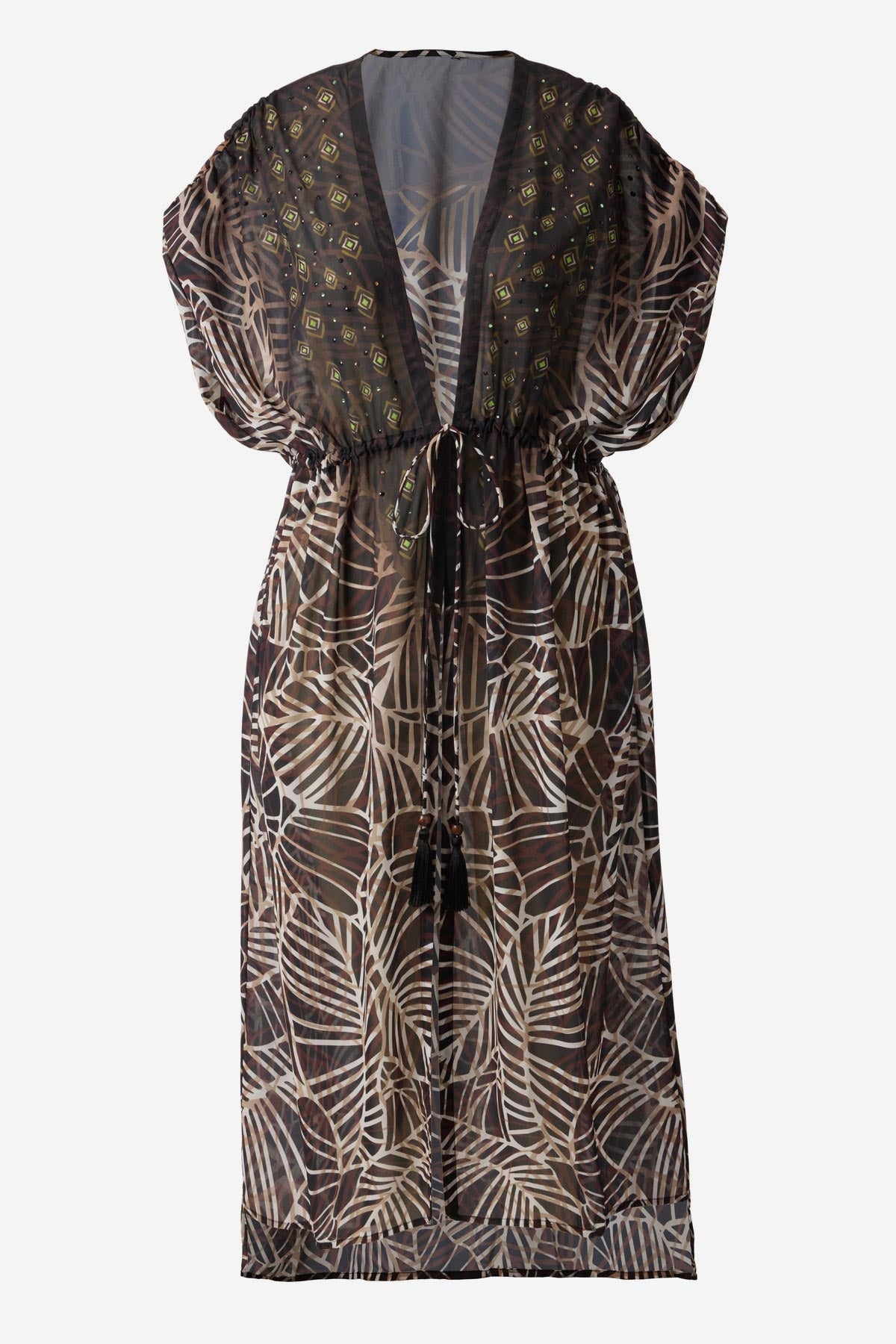 Beaded Kimono Cover Up in Let's Be Fronds Black/Multi | Miraclesuit