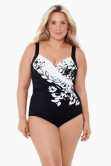 Plus Size Sub Rosa Sanibel One Piece Swimsuit Black/White | Miraclesuit