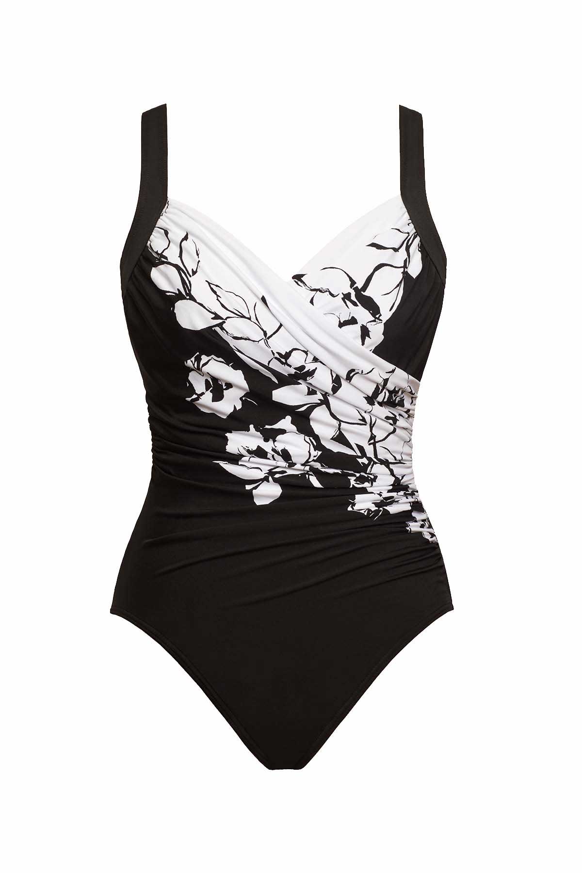 Plus Size Sub Rosa Sanibel One Piece Swimsuit Black/White | Miraclesuit