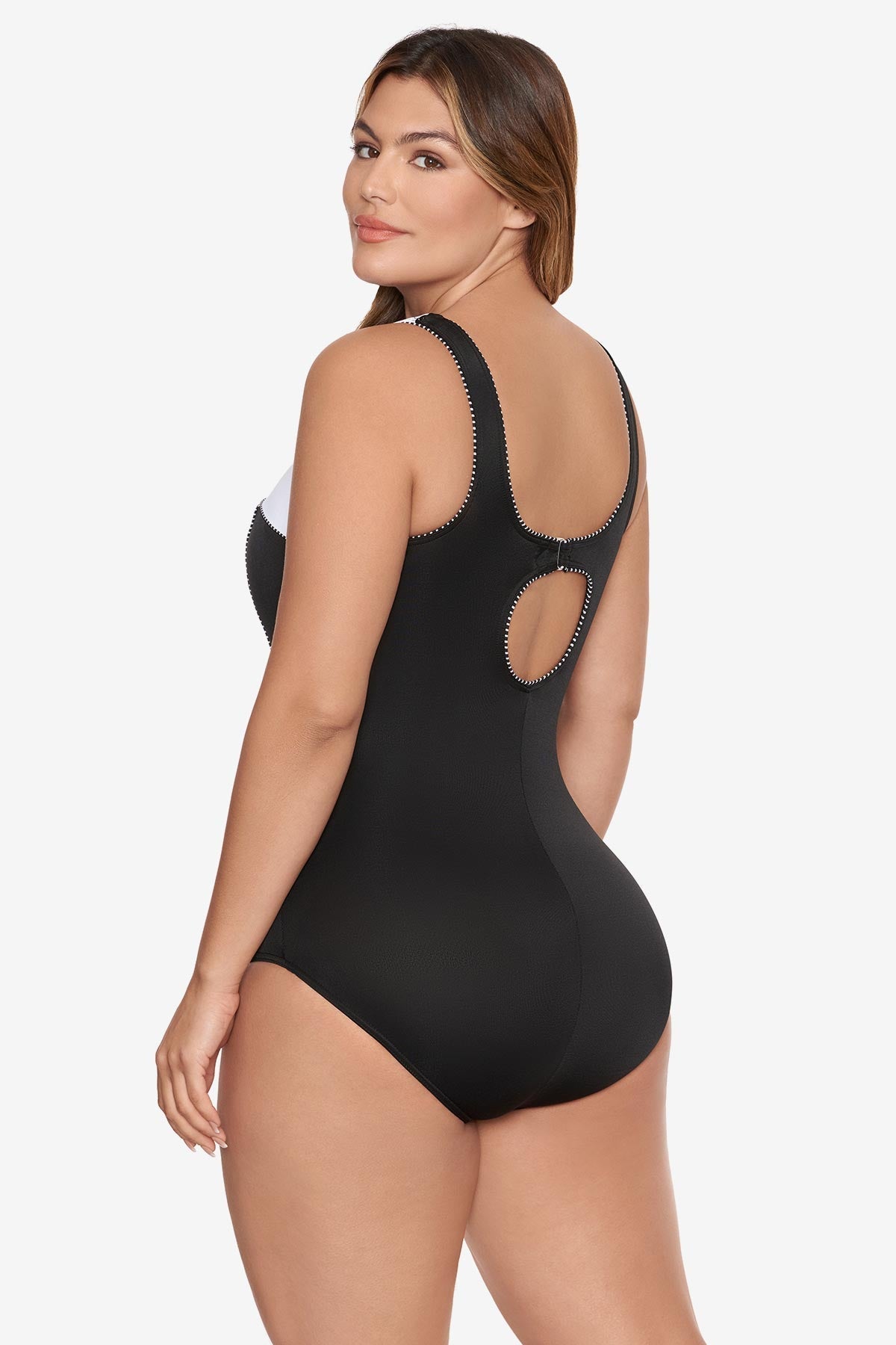 Plus Size Tummy Control Swimsuit - Colorblock Touche One Piece Black/White | Miraclesuit