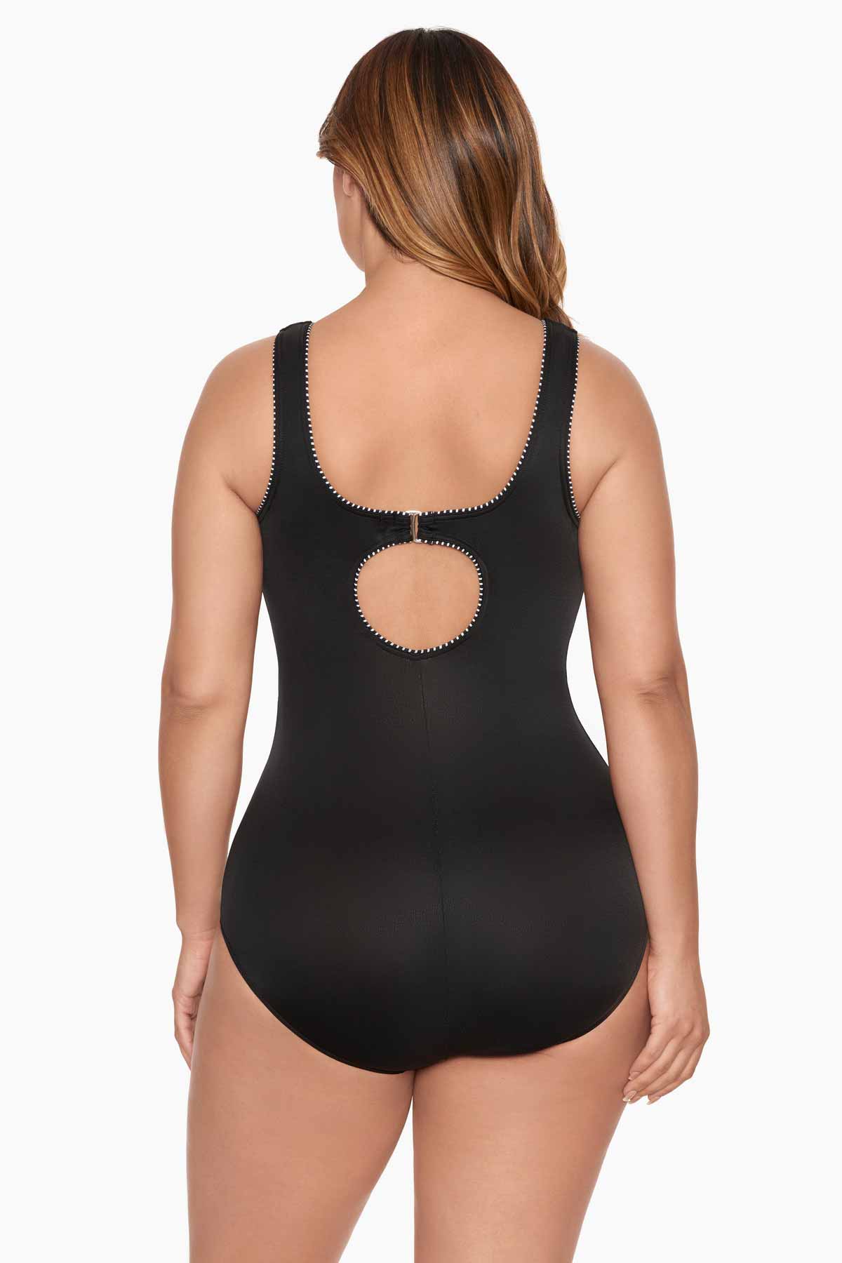 Plus Size Tummy Control Swimsuit - Colorblock Touche One Piece Black/White | Miraclesuit
