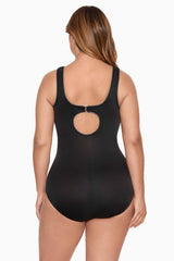 Plus Size Tummy Control Swimsuit - Colorblock Touche One Piece Black/White | Miraclesuit