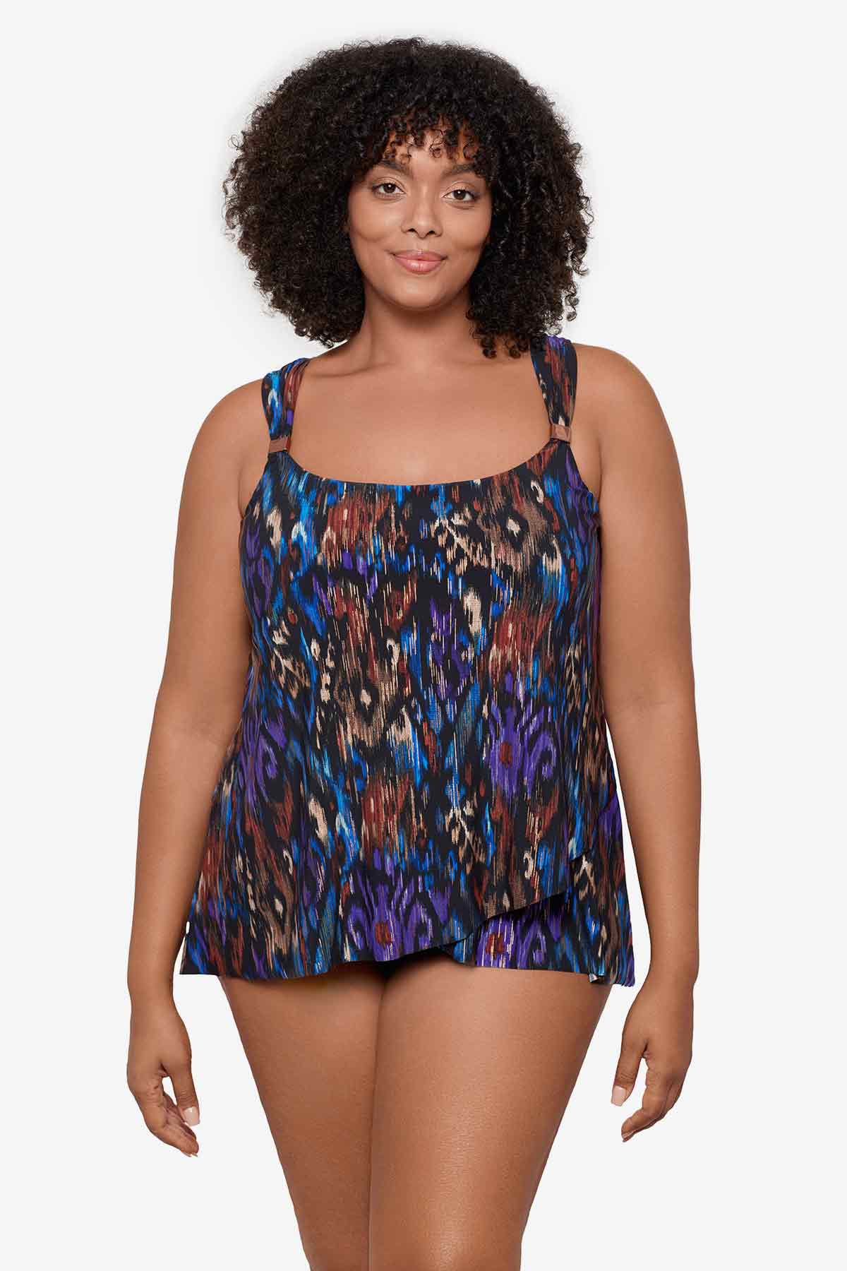 Plus Size Tapiz Dazzle Tankini Top Black/Multi | Miraclesuit