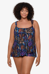 Plus Size Tapiz Dazzle Tankini Top Black/Multi | Miraclesuit