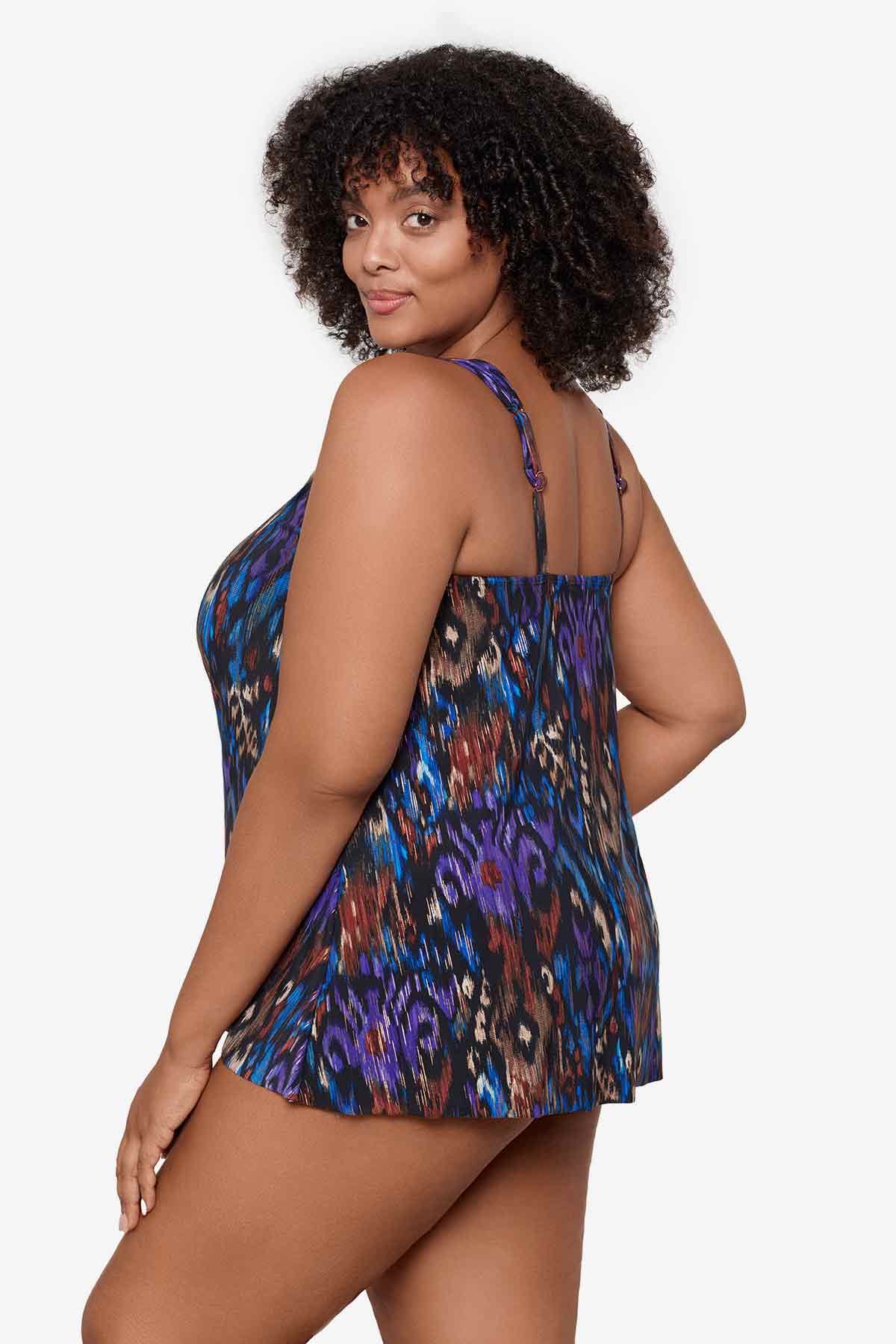 Plus Size Tapiz Dazzle Tankini Top Black/Multi | Miraclesuit