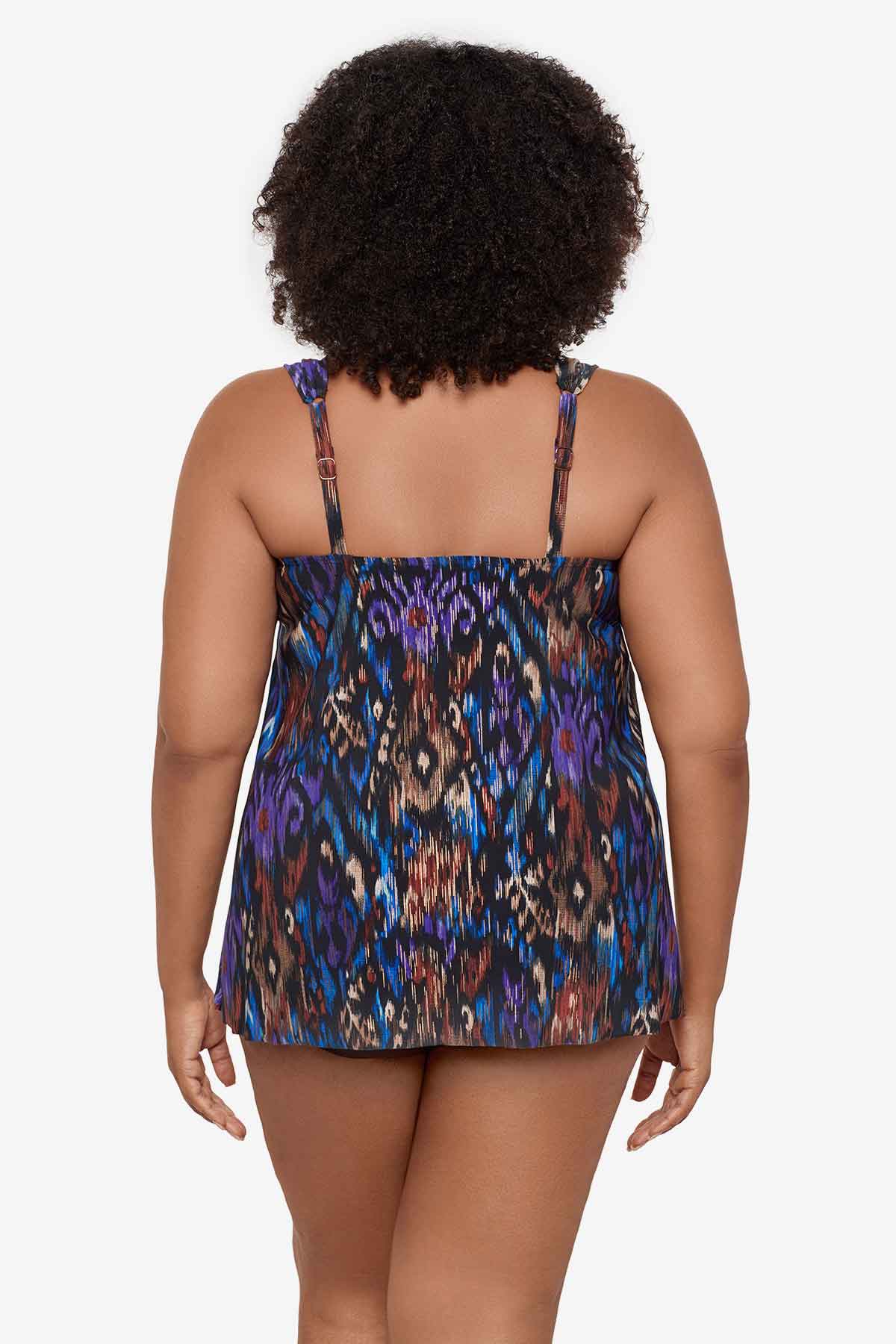 Plus Size Tapiz Dazzle Tankini Top Black/Multi | Miraclesuit