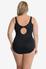 Tummy Control Plus Size Swimwear - Colorblock Helix One Piece Black/White | Miraclesuit