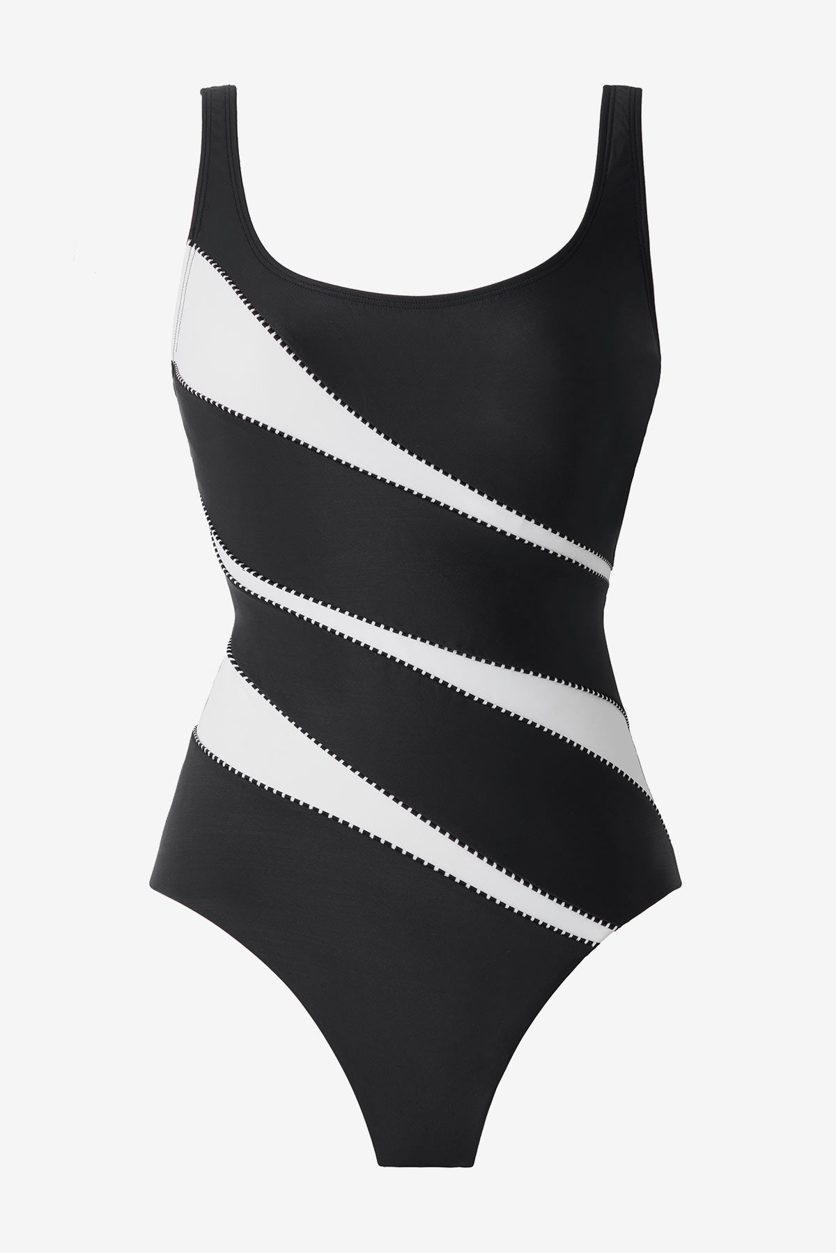 Tummy Control Plus Size Swimwear - Colorblock Helix One Piece Black/White | Miraclesuit