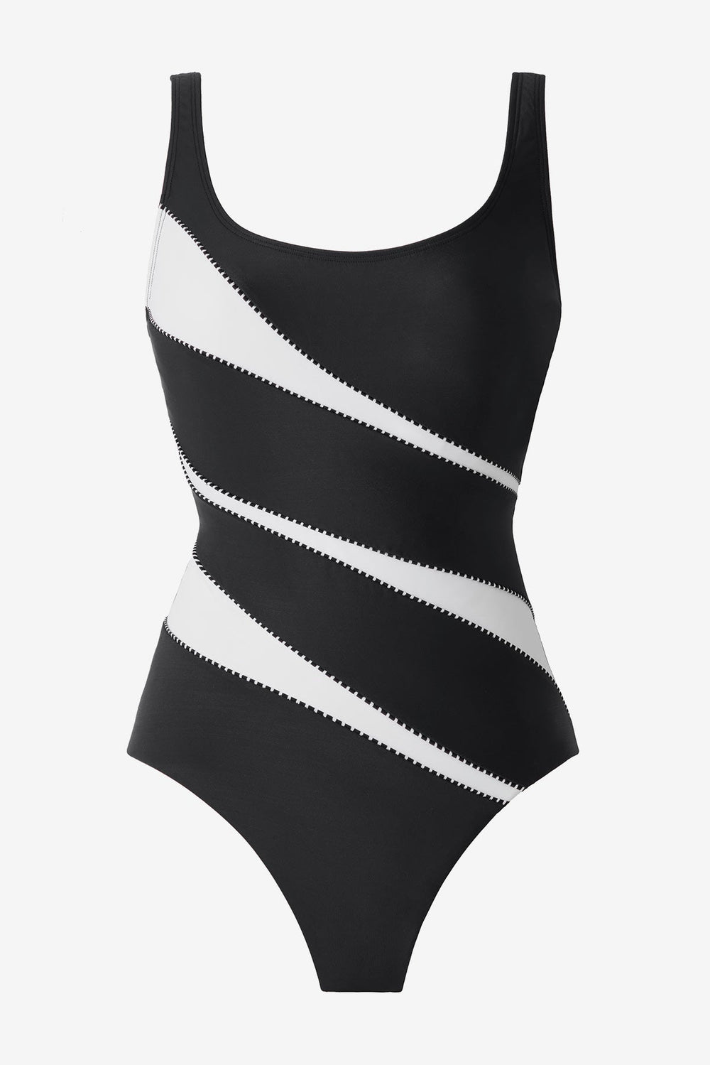 Tummy Control Plus Size Swimwear - Colorblock Helix One Piece Black/White | Miraclesuit