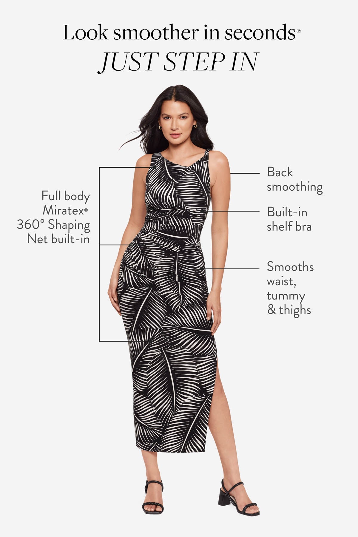 Body by Maxi Shaping Dress in Palmera Black/White | Miraclesuit