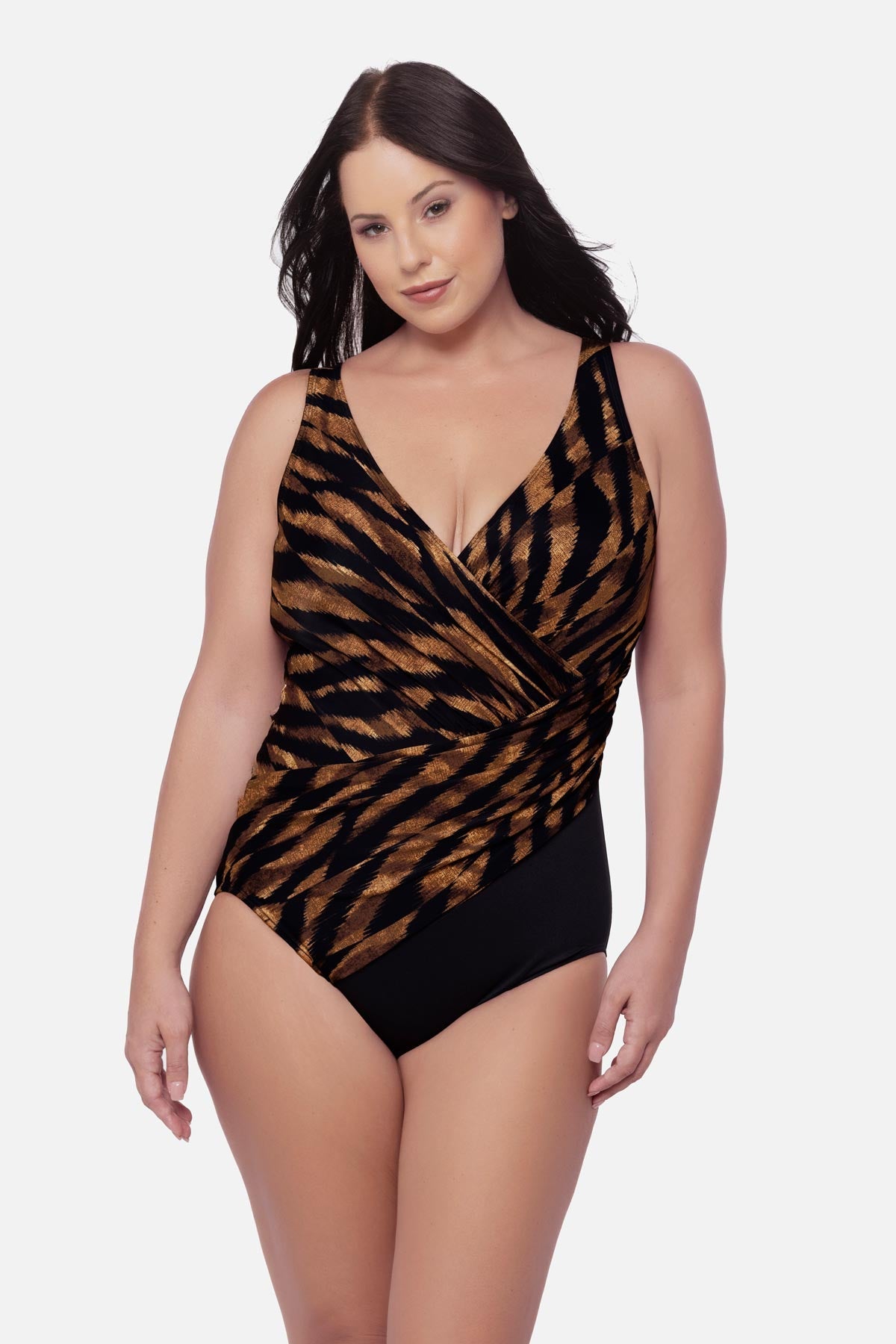 Plus Size Oceanus One Piece in Raya De Safari Black/Brown | Miraclesuit