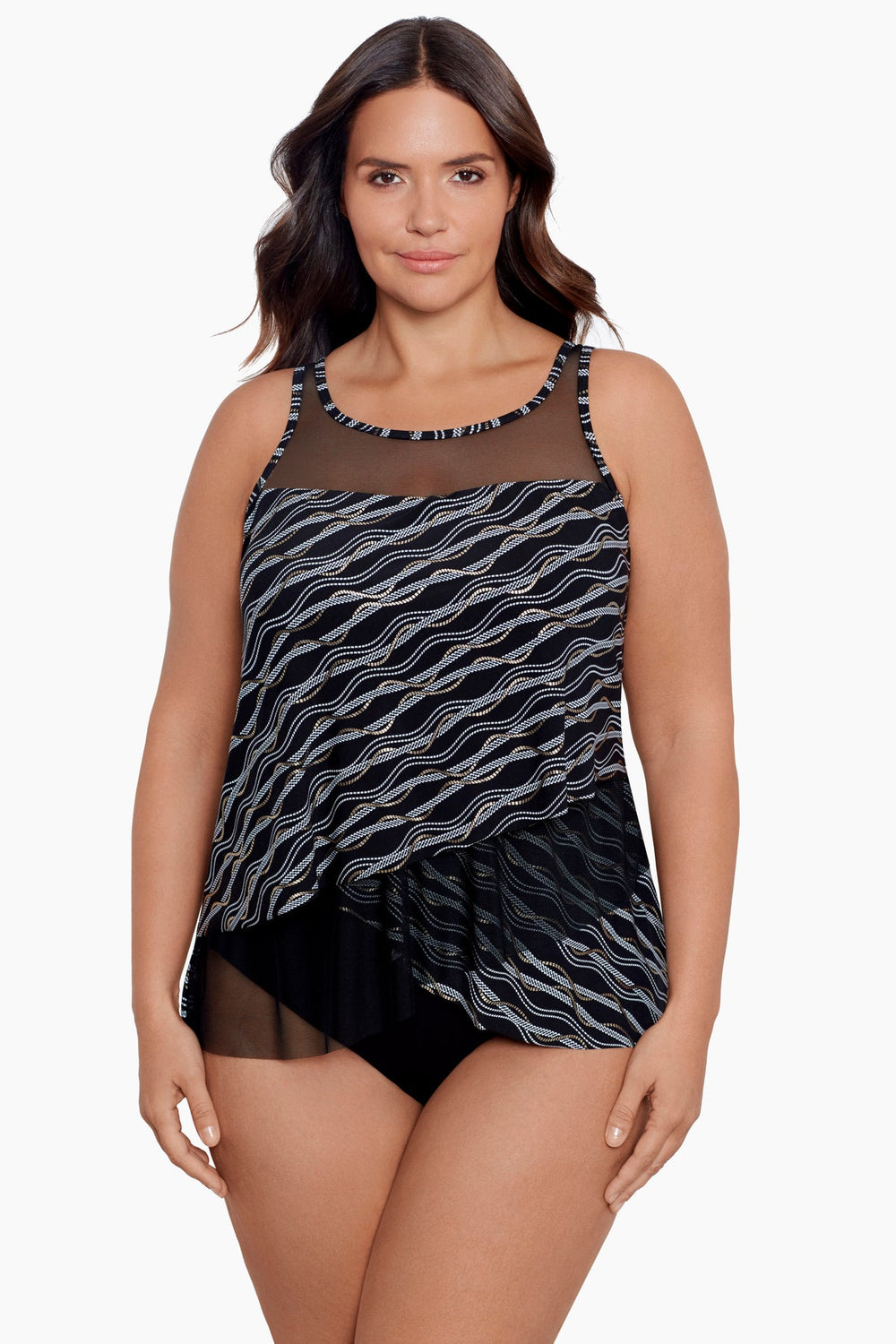 Plus Size Linked In Mirage Tankini Black/Multi | Miraclesuit