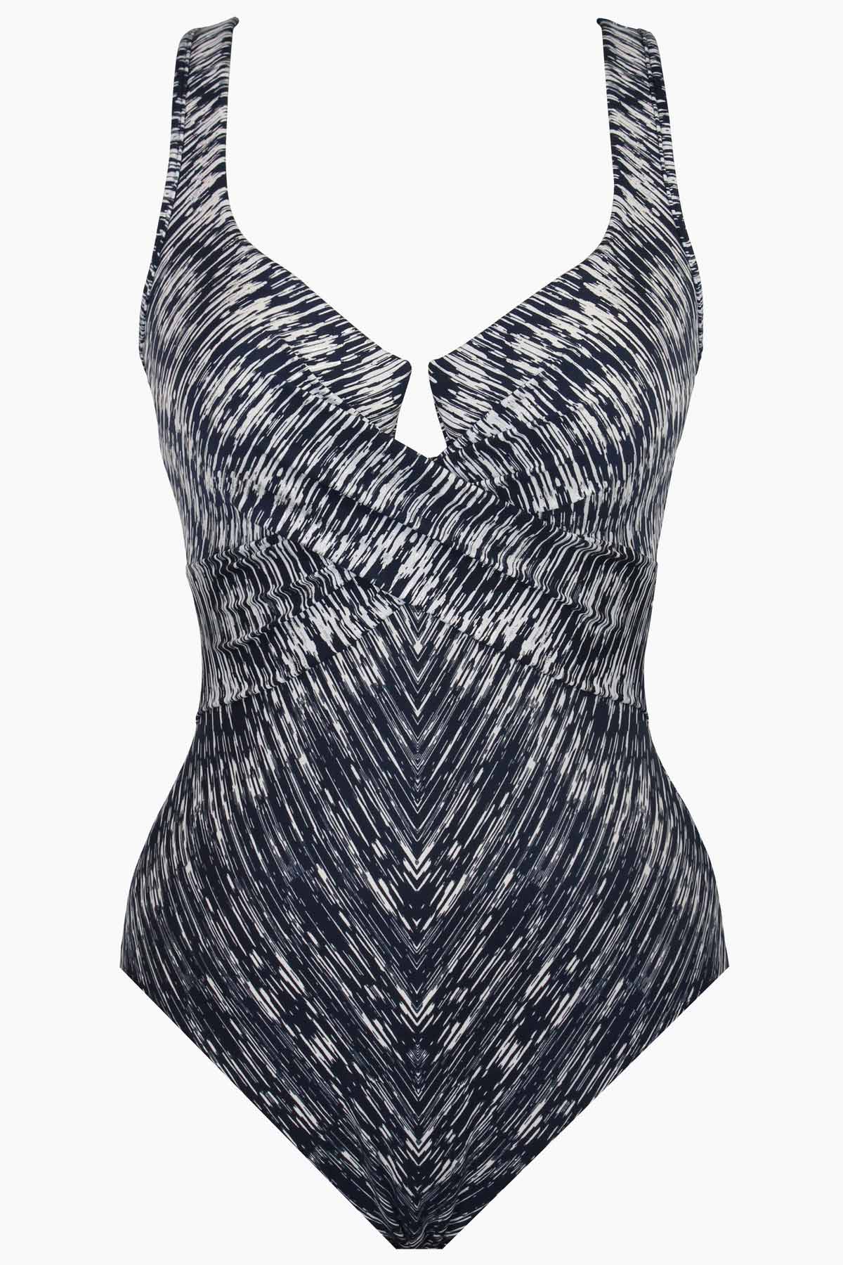 Silver Shores Criss Cross Escape One Piece Swimsuit Midnight Blue/White | Miraclesuit