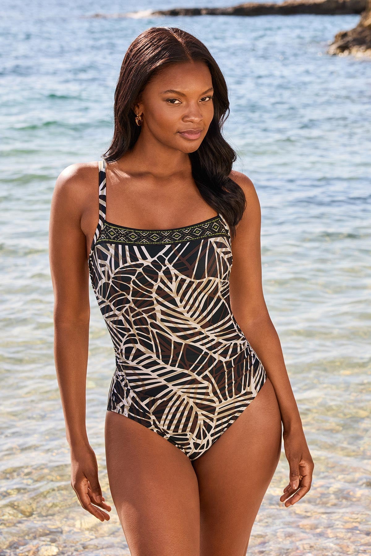 Kara One Piece Swimsuit in Let's Be Fronds Black/Multi | Miraclesuit