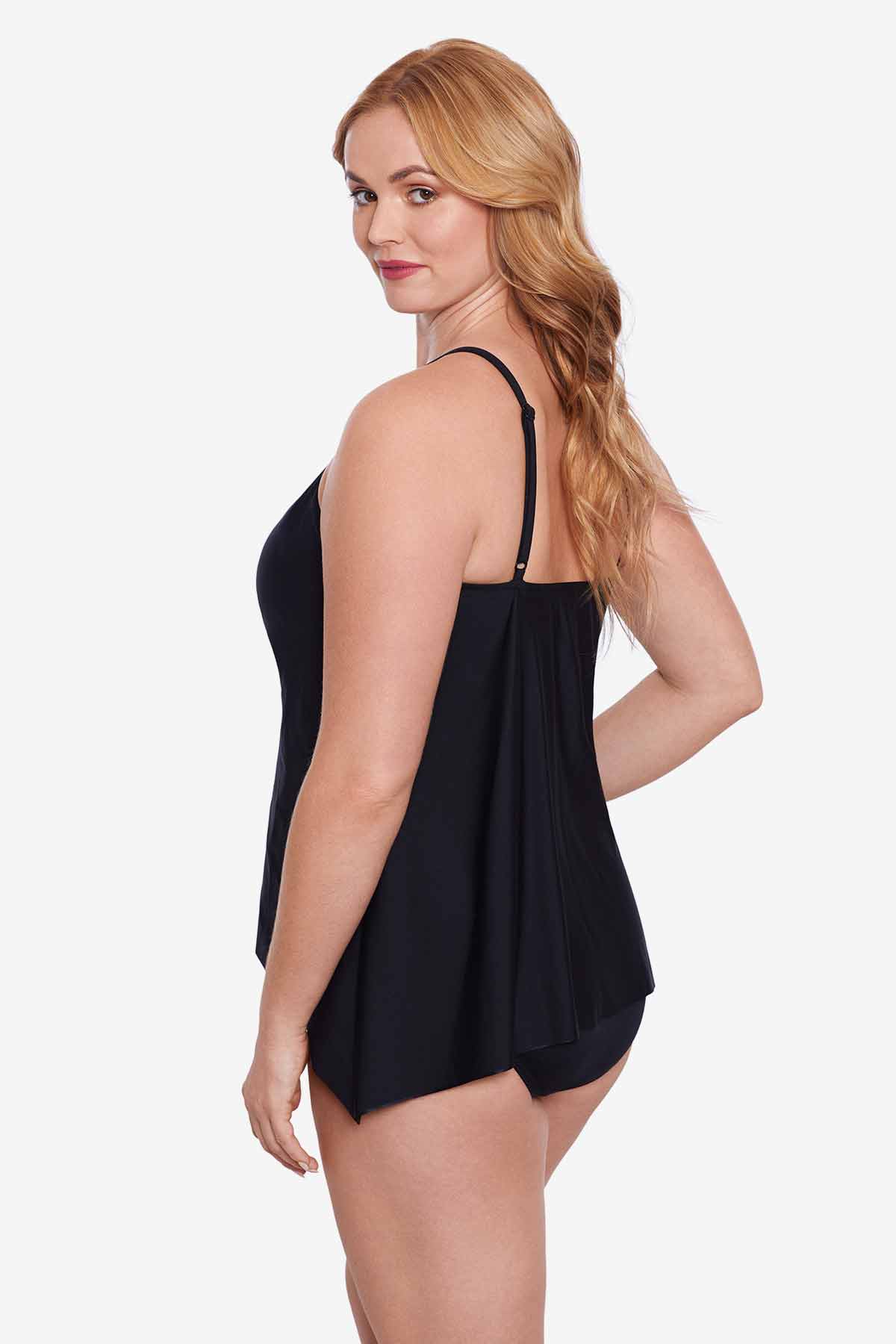 Plus Size Precioso Peephole Tankini Top Black/Multi | Miraclesuit