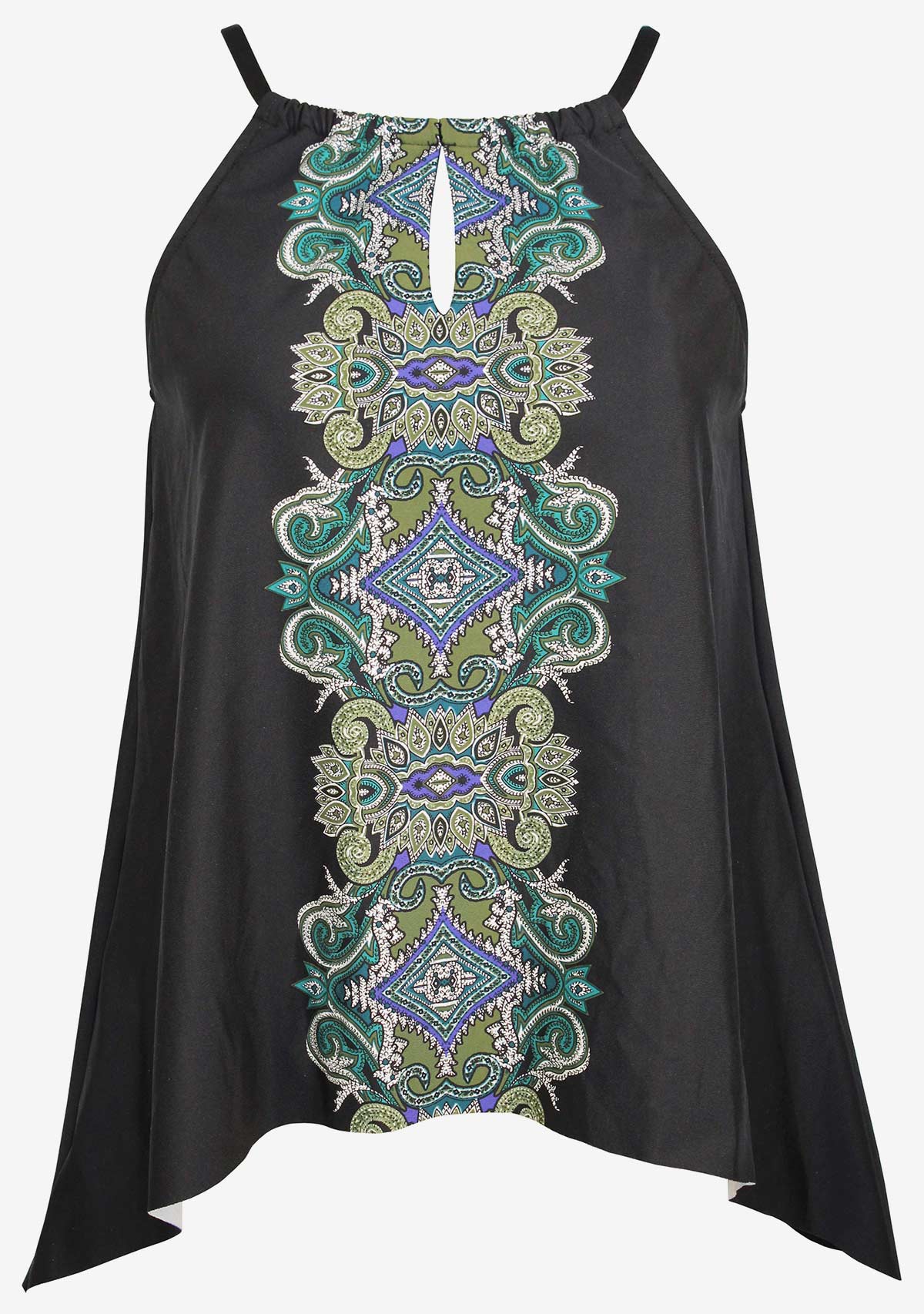 Plus Size Precioso Peephole Tankini Top Black/Multi | Miraclesuit