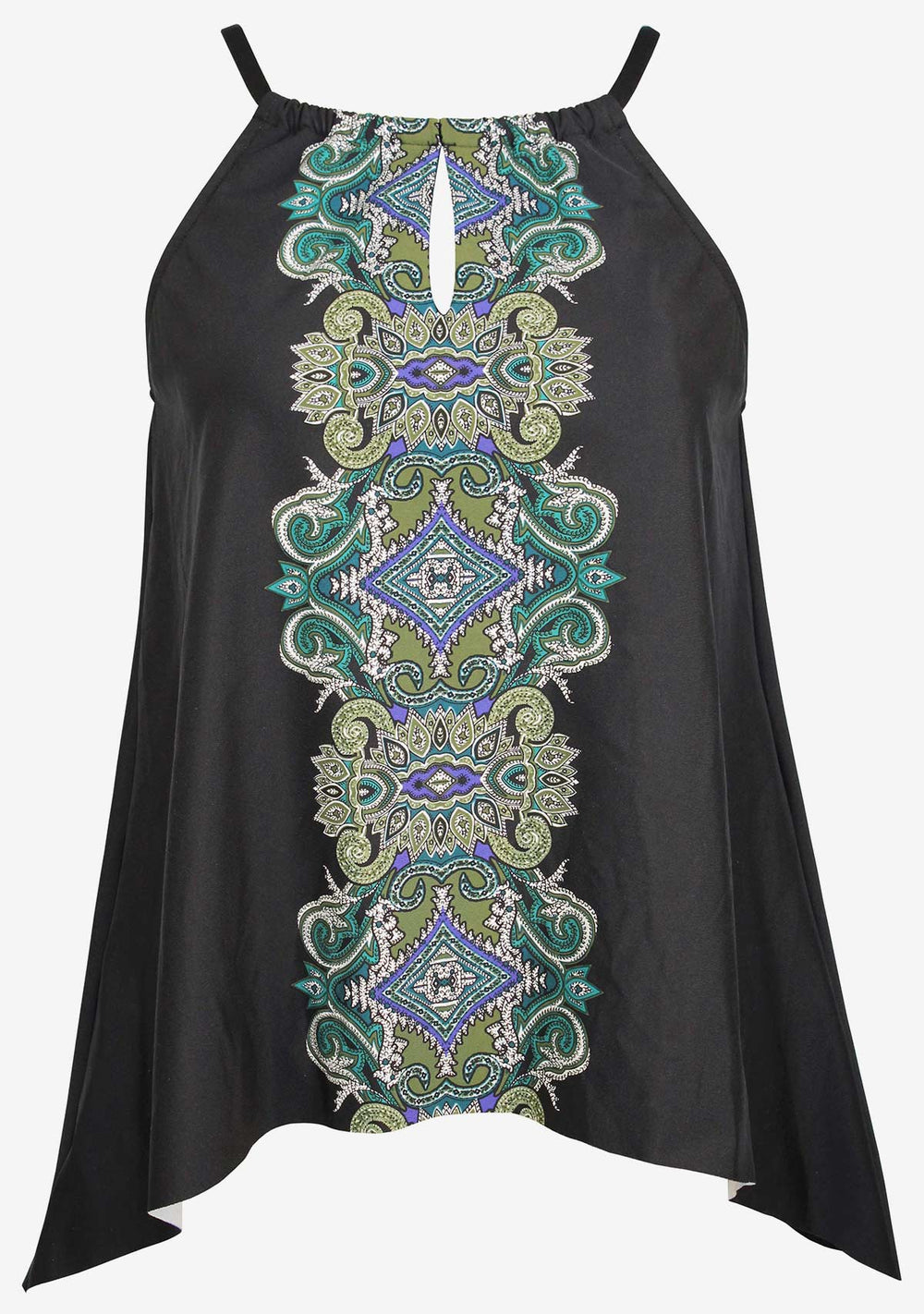 Plus Size Precioso Peephole Tankini Top Black/Multi | Miraclesuit