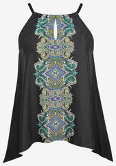 Plus Size Precioso Peephole Tankini Top Black/Multi | Miraclesuit