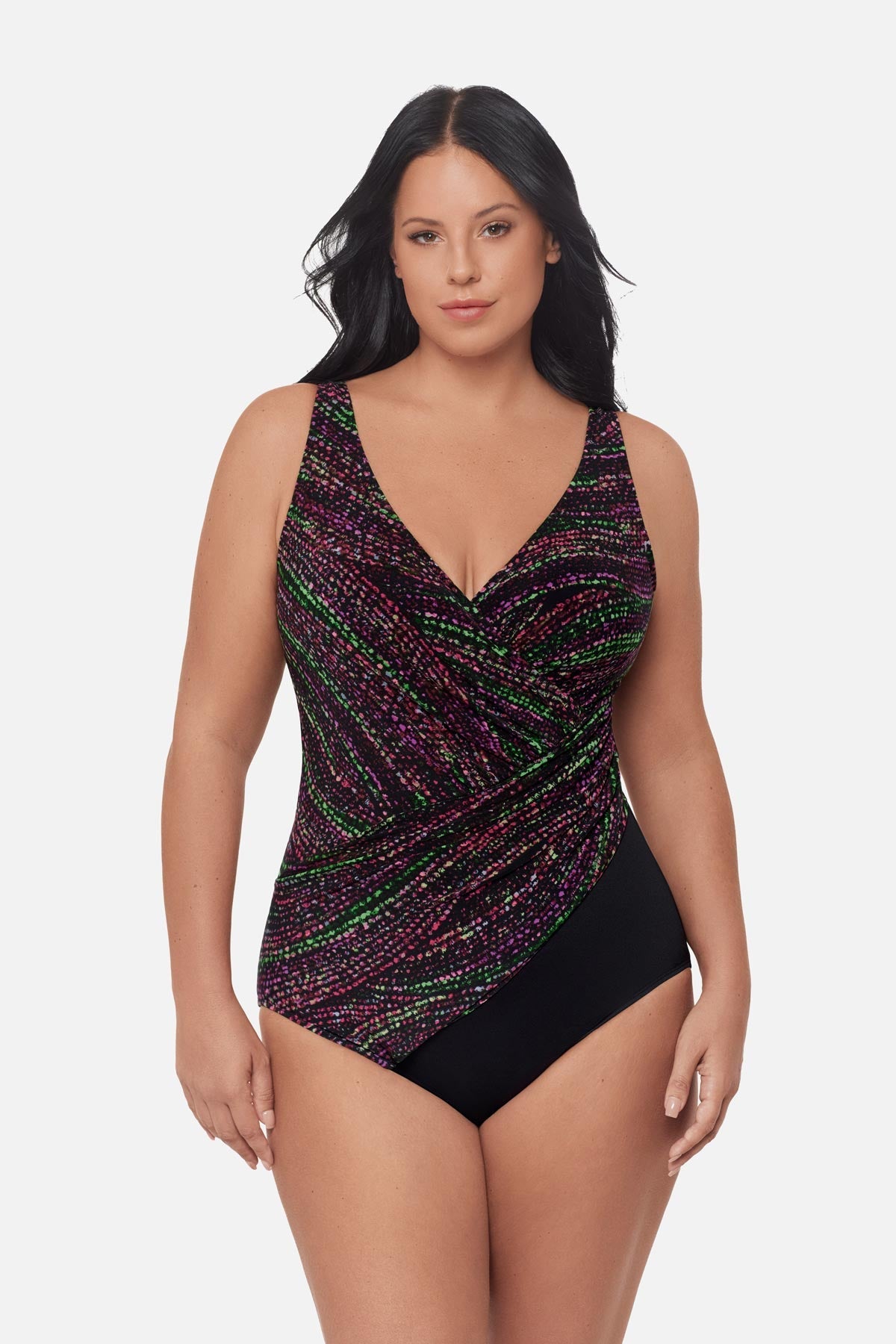 Plus Size Oceanus One Piece Swimsuit in Light Show Black/Multi | Miraclesuit